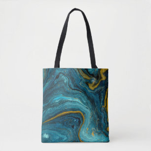 Modern Blue Green Gold Dust Marble Abstract Art Tote Bag