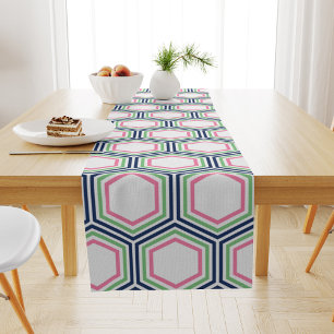 Modern Blue Green Hexagons Pattern Short Table Runner