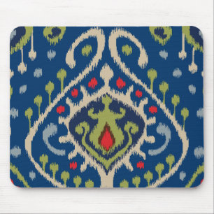 Modern blue green ikat tribal pattern mouse pad