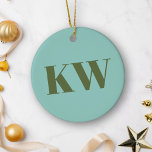 Modern Blue Green Monogram Initials Personalized  Ceramic Ornament<br><div class="desc">Add a touch of sophistication to your holiday decor with this personalized ceramic ornament, featuring bold monogram initials in a sleek blue and green colour palette. Perfect for celebrating the holidays in style, this ornament can be customized with your initials to create a truly unique and timeless keepsake. Whether you’re...</div>