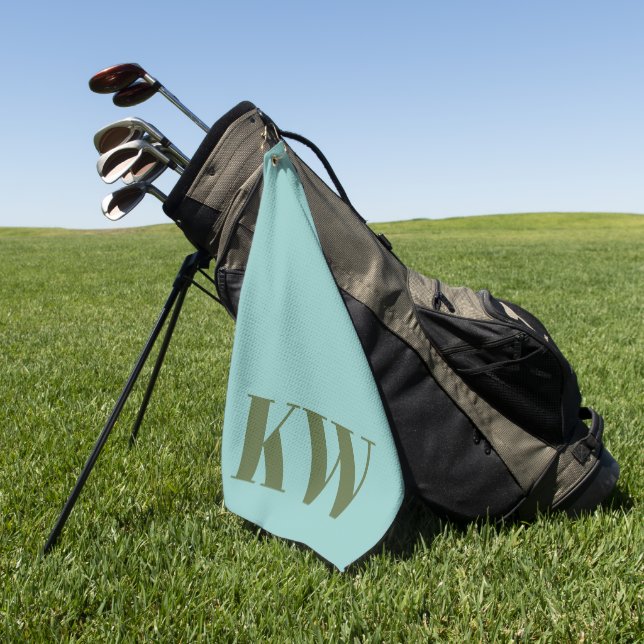 Modern Blue Green Monogram Initials Personalized Golf Towel (Green)