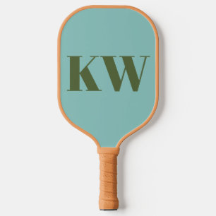 Modern Blue Green Monogram Initials Personalized  Pickleball Paddle