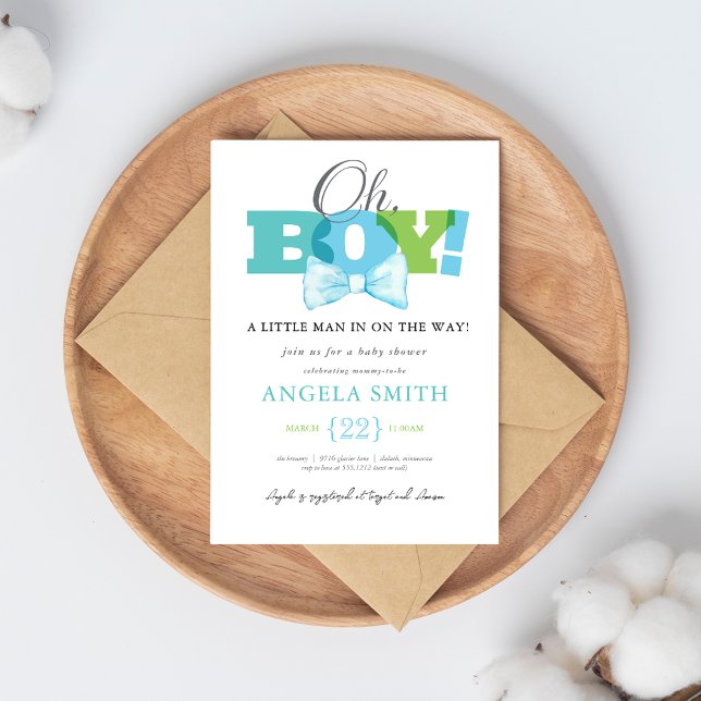 Modern Blue Green Oh Boy Baby Shower Invitation (Creator Uploaded)