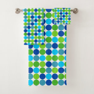 Modern Blue Green Polk-Dot Pattern Bath Towel Set