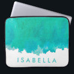 Modern Blue Green Teal Watercolor Name Elegant Laptop Sleeve<br><div class="desc">Protect your laptop in style with this chic modern sleeve.  Design features a pretty blue green teal watercolor background and your name or other customized text in a simple turquoise typography font. This elegant and trendy computer case makes a stylish gift for her.</div>