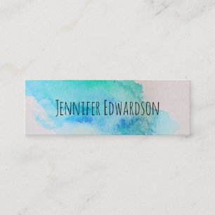 Modern blue green teal watercolor splatter mini bu business card