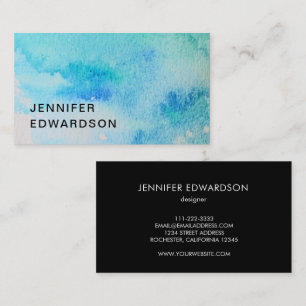 Modern blue green teal watercolor splatter splash business card