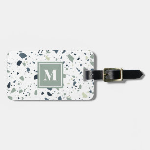 Modern Blue Green Terrazzo Marble Monogram Luggage Tag