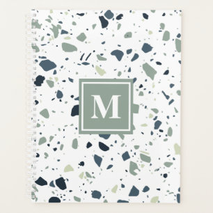 Modern Blue Green Terrazzo Marble Monogram Planner