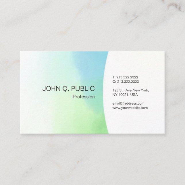 Modern Blue Green Watercolor Simple Template Business Card (Front)