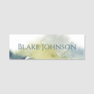 Modern Blue Green Watercolor Typography Name Tag