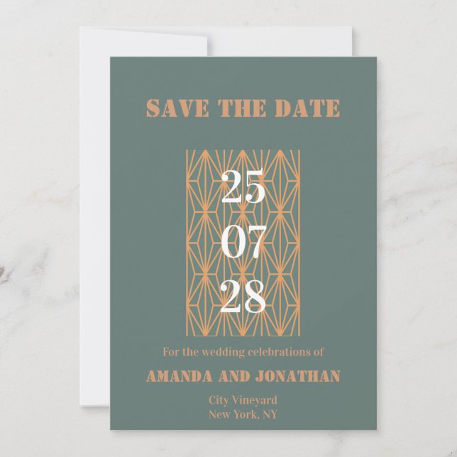 Modern Blue Grey and Terracotta Save the Date Card (Front)