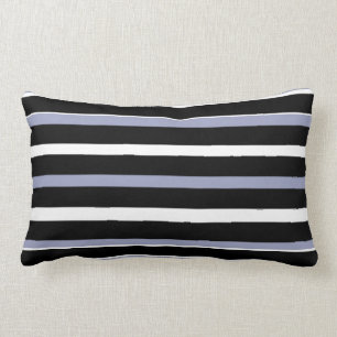 Modern blue grey black white horizontal stripes lumbar pillow