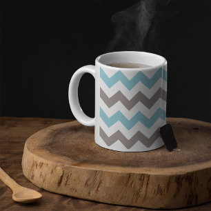 Modern Blue Grey Chevron Pattern Coffee Mug