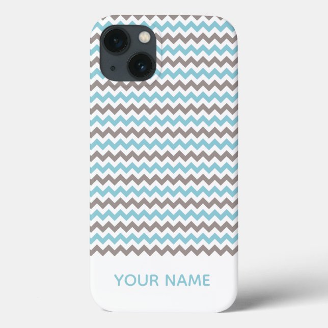 Modern Blue Grey Chevron Pattern with Name Case-Mate iPhone Case (Back)