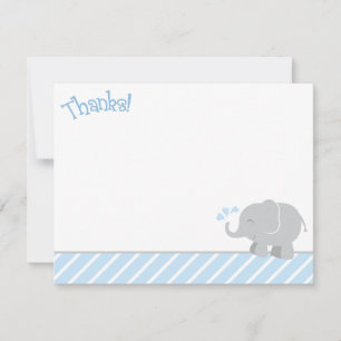 Modern Blue Grey Elephant Baby Boy Shower Thank You Card