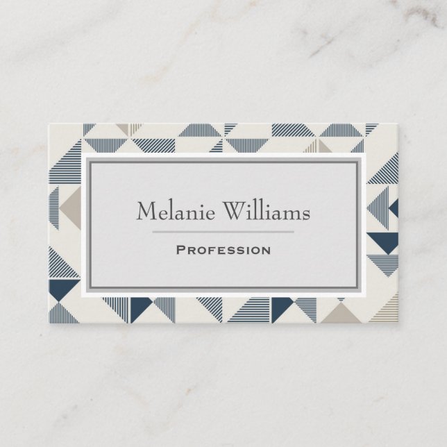 Modern Blue Grey Geometric Mosaic Pattern Business Card (Front)