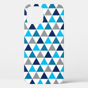 Modern Blue Grey Geometric Triangles Pattern iPhone 12 Case