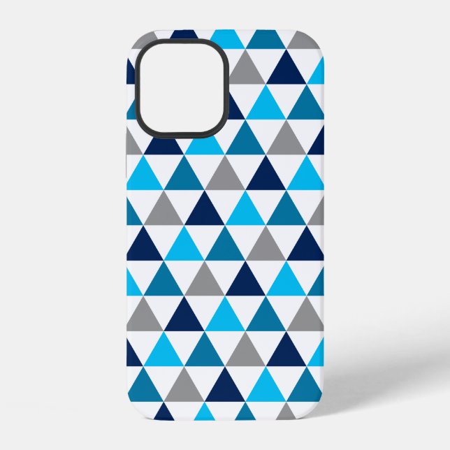 Modern Blue Grey Geometric Triangles Pattern iPhone Case (Back)