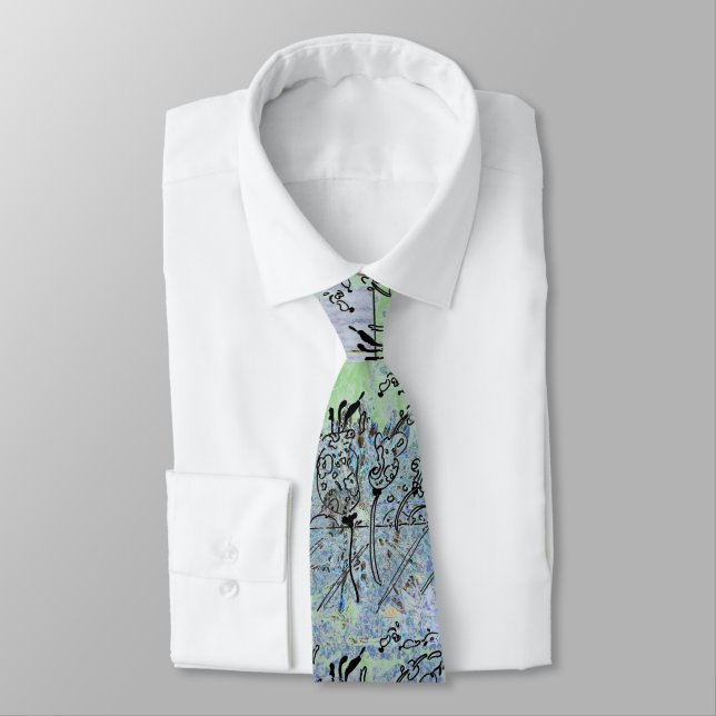 Modern blue grey green and black floral tie (Tied)