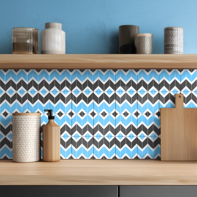 Modern Blue Grey Herringbone Chevron Pattern Tile (Creator Uploaded)