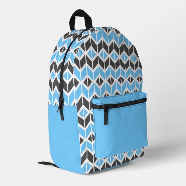 Modern Blue Grey Herringbone Geometric Pattern Printed Backpack (Back Corner Left)
