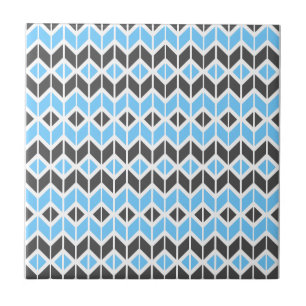 Modern Blue Grey Herringbone Geometric Pattern Tile