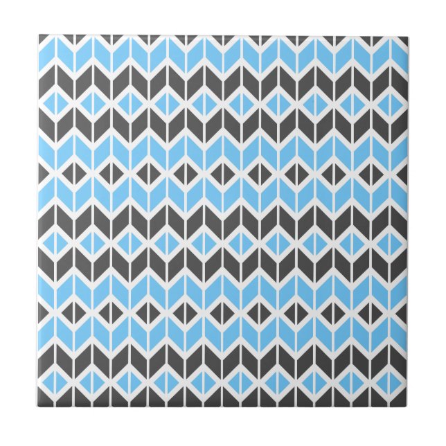 Modern Blue Grey Herringbone Geometric Pattern Tile (Front)