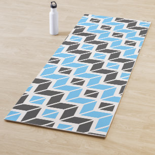 Modern Blue Grey Herringbone Geometric Pattern Yoga Mat