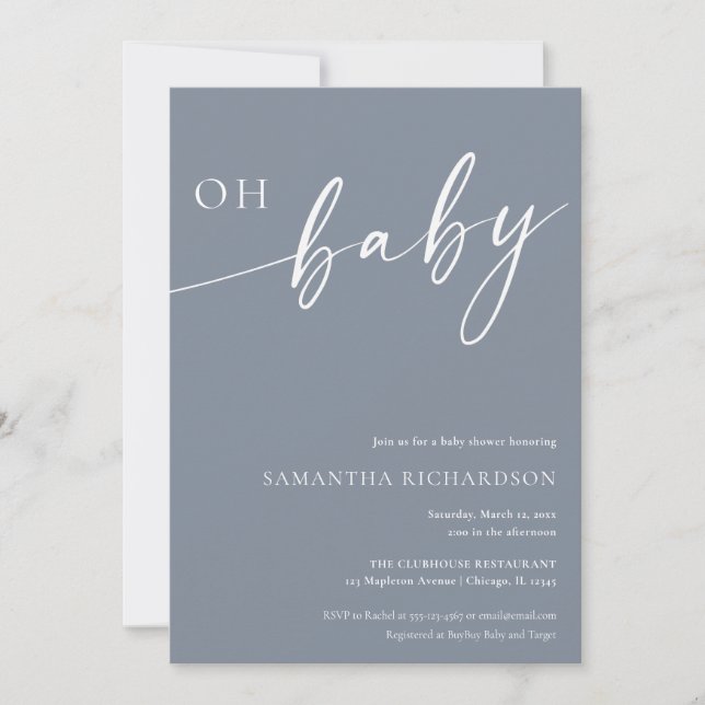 Modern blue grey Oh Baby boy baby shower Invitation (Front)