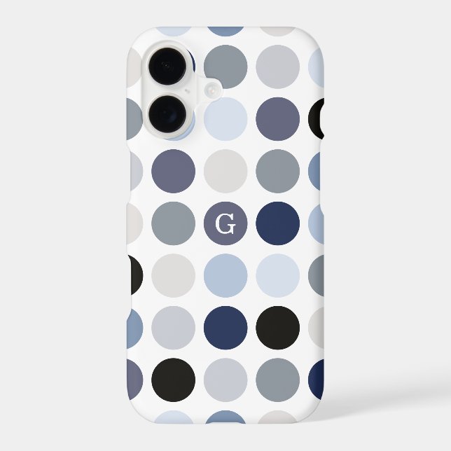 modern blue grey polka dots pattern monogram (Back)