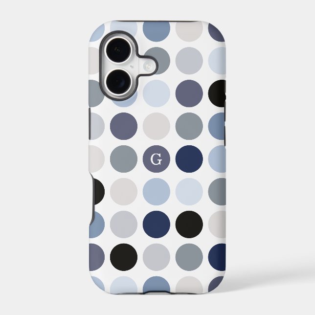modern blue grey polka dots pattern monogram (Back)
