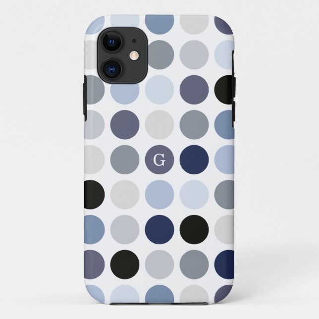 modern blue grey polka dots pattern monogram Case-Mate iPhone case (Back)
