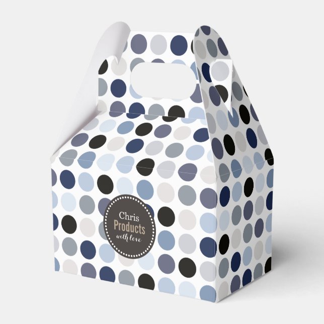 modern blue grey polka dots pattern monogram favor box (Front Side)