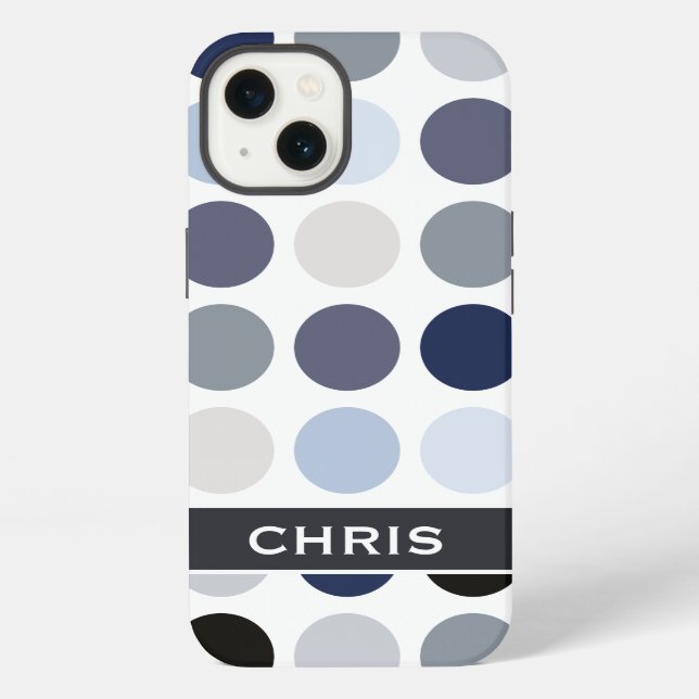 modern blue grey polka dots pattern monogram iPhone case (Back)