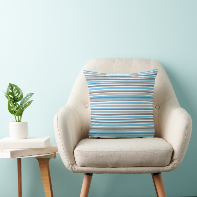 Modern Blue Grey Stripes Throw Pillow (Chair)