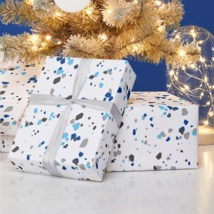 Modern Blue Grey Terrazzo Pattern Wrapping Paper