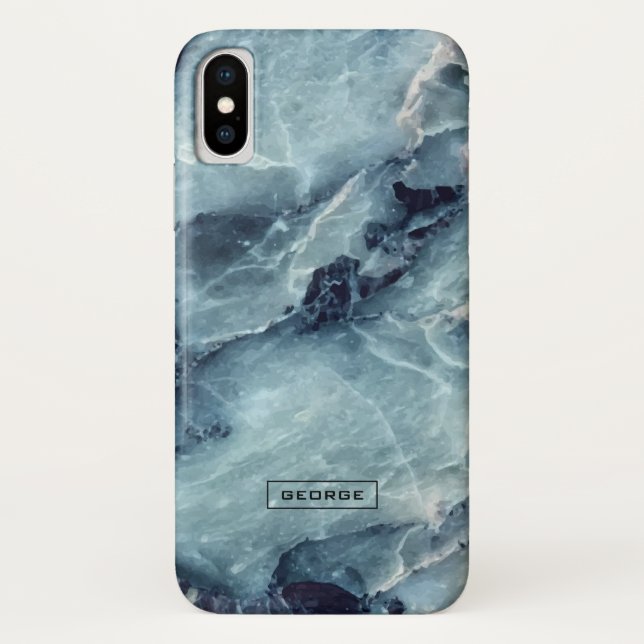 Modern blue-grey trendy faux marble texture Case-Mate iPhone case (Back)