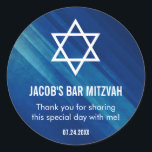 Modern Blue Grunge Bar Mitzvah Classic Round Sticker<br><div class="desc">Modern navy blue grunge Bar Mitzvah stickers. Easily personalize for custom party favours.</div>