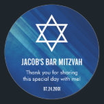 Modern Blue Grunge Bar Mitzvah Classic Round Sticker<br><div class="desc">Modern navy blue grunge Bar Mitzvah stickers. Easily personalize for custom party favours.</div>