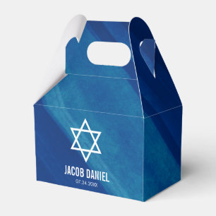 Modern Blue Grunge Bar Mitzvah Personalized Favor Box