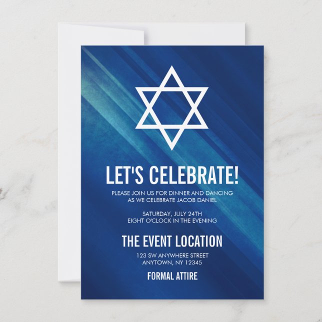 Modern Blue Grunge Bar Mitzvah Reception Invitation (Front)