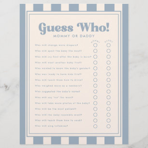 Modern Blue "Guess Who" Baby Shower Party Game