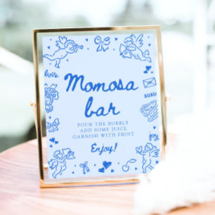 Modern Blue Hand Drawn Baby Shower Momosa Bar Sign