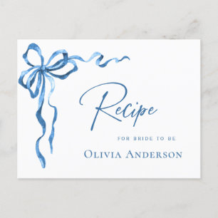 Modern Blue Hand Drawn Bow Bridal Shower Recipe Postcard