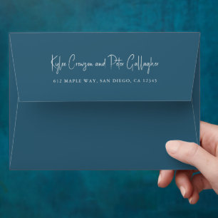 Modern Blue Handwritten Script Elegant Wedding Envelope