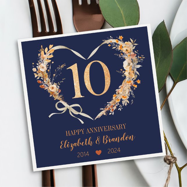 Modern Blue Happy 10th Anniversary Wedding Napkins (Creator Uploaded)