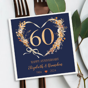 Modern Blue Happy 60th Anniversary Wedding Napkins