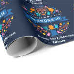 Modern Blue Happy Hanukkah Family Name Template Wrapping Paper<br><div class="desc">Modern Blue Happy Hanukkah Family Name Template Wrapping Paper  features blue background  & includes the elements of Hanukkah along with  the family name template .Please click on personalize button to customize it with your own family name.
Image : freepik.com</div>