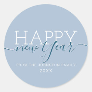 Modern blue Happy new Year Classic Round Sticker